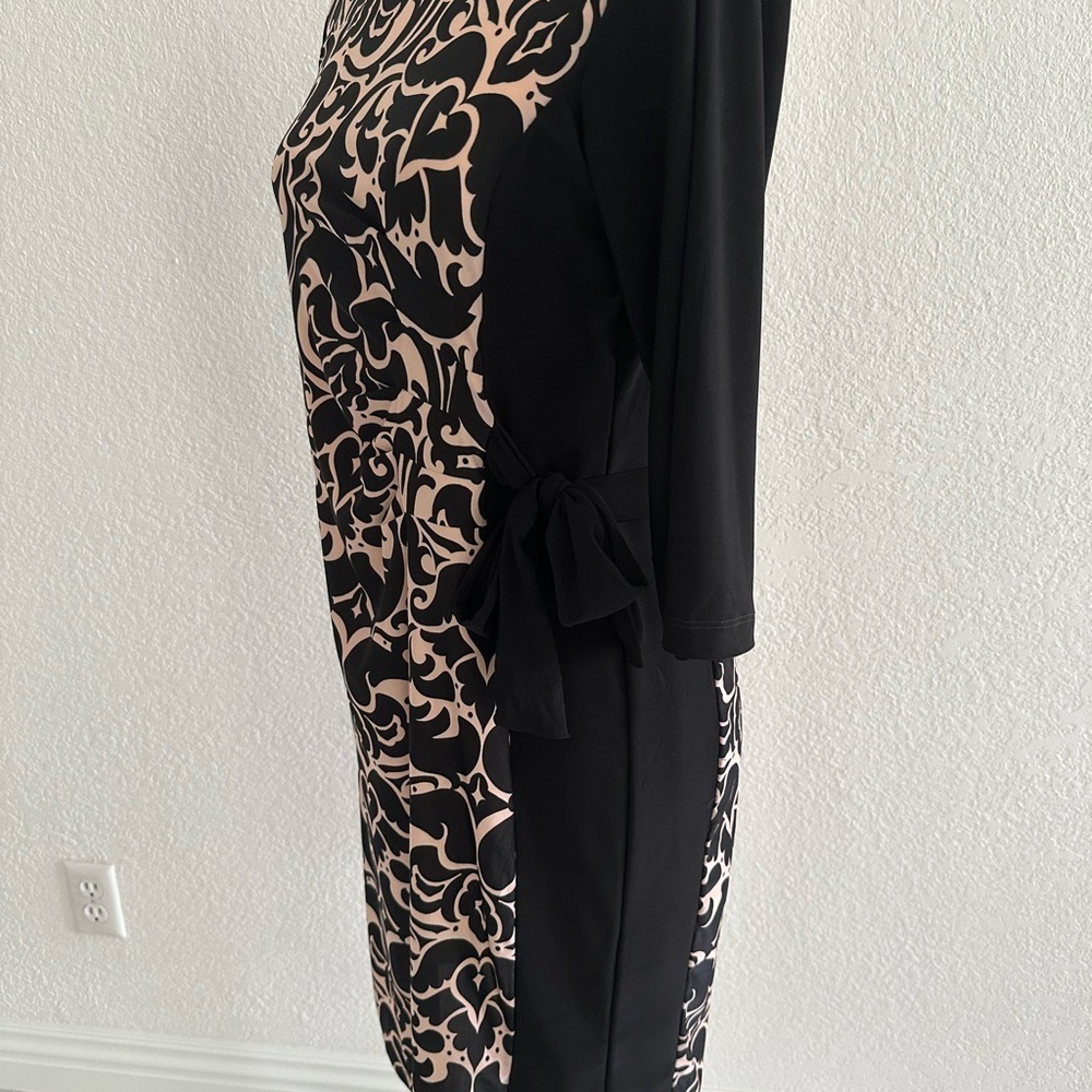 Sheath Baroque Print Pink and Black Dress with Side Tie - Picture 4 of 8